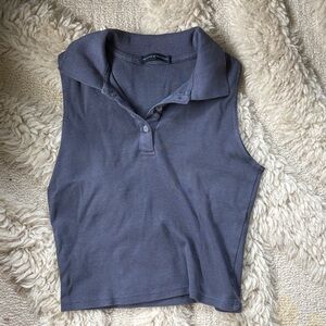 Brandy Melville Gray Sleeveless Polo Crop Top